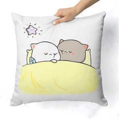 Peach & Goma Mochi Cat Pillow Cushion, Keychain With Card, White | Peach Goma Pillow, For Boyfriend, Valentines Gift For Girlfriend, Pillow For Couple, Washable Cover, Model No - 13