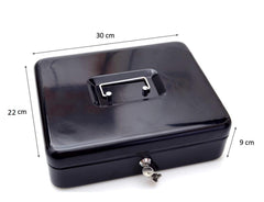 Steel Cash Box With Key Lock A Reliable Metal Money Organizer With Removable Tray & Lockable Cover 12 -Inch, Material - Metal, Colour - Black
