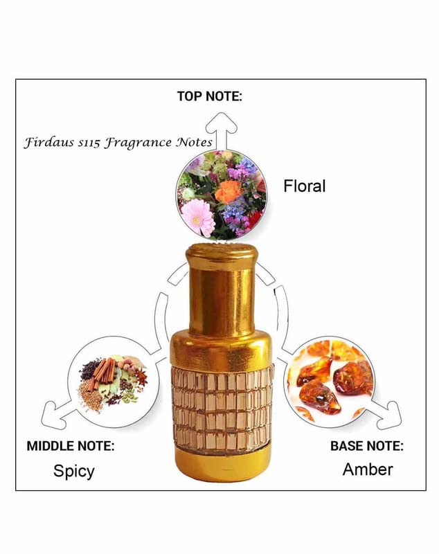 Menjewell Firdaus S115 Attar Perfume 6ml 0.2 Fl.oz. Unisex Fragrance | Non Alcoholic | Long Lasting Luxury Scent