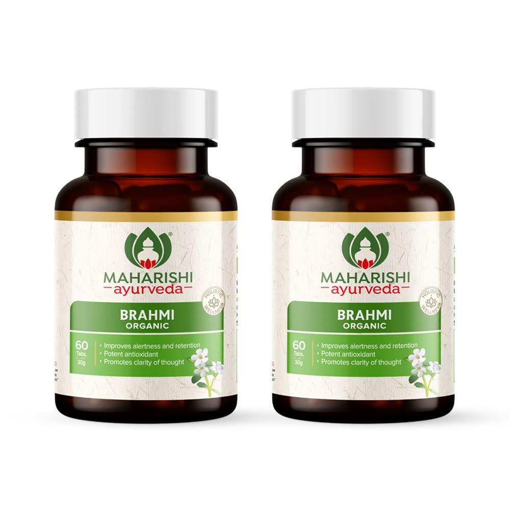 Maharishi Ayurveda Organic Brahmi Bacopa Monnieri Tablets, For Brain Health | 60 Tablets 100gm 0.2lbs Each Pack Of 2