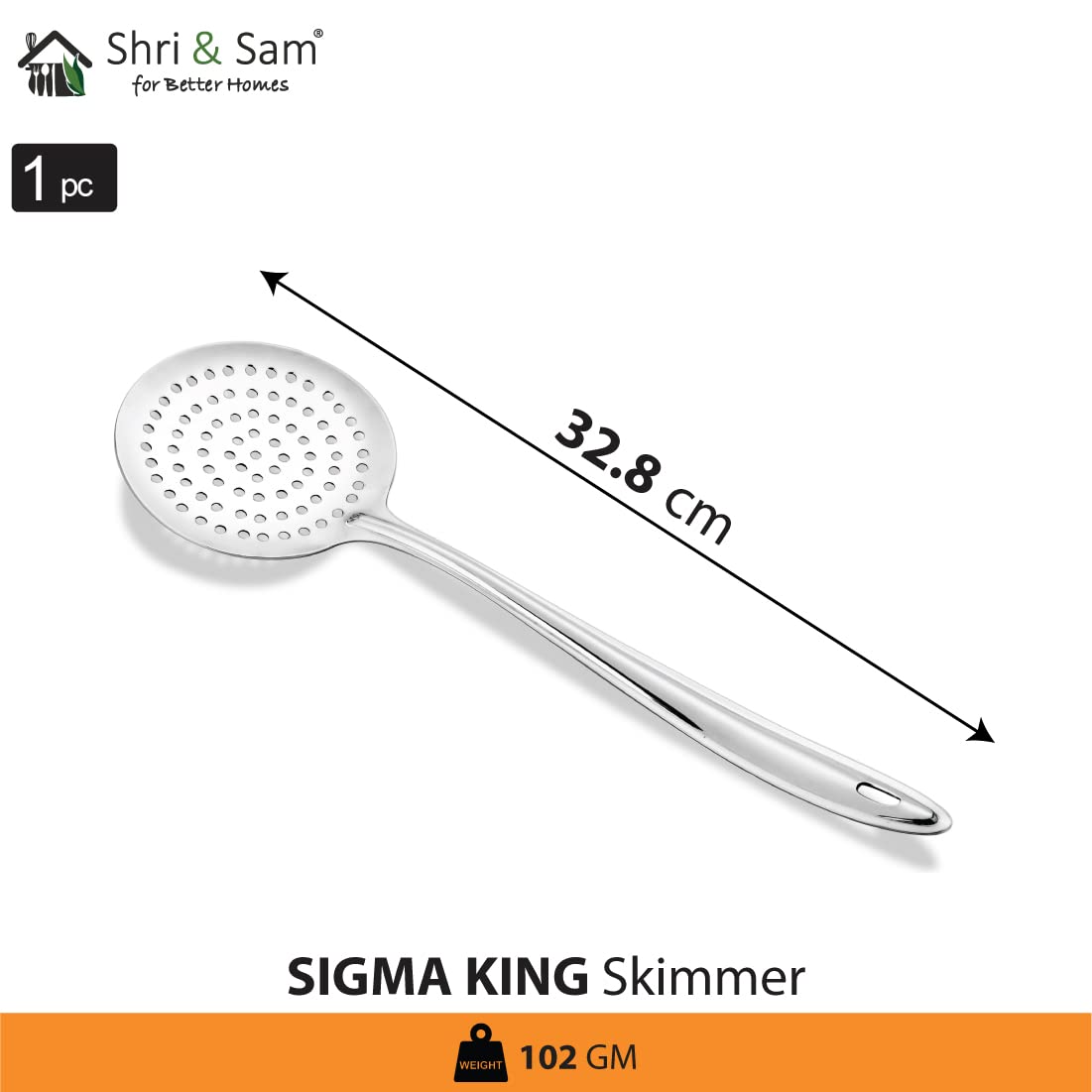 Silver Stainless Steel Sigma King Large Skimmer, 32.8 Cm | Stainless Steel Poni - Easy To Clean & Dishwasher Safe