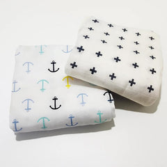 Organic Cotton Muslin Baby Bath Towel 200 Gsm | Cotton Cloth Premium Baby Washable Reusable, Absorbent, Extra Soft (Black Plus & Anchor)- Pack Of 2
