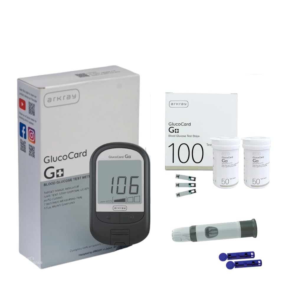 Arkray Glucocard G+ Advance Glucometer Machine | Free 100 Test Strips + 25 Trustlet Lancet Combo