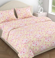 Flat Bedsheet Queen Size Bed With 2 Pillow Covers - 100 X 90 Inches, Cream & Pink | Soft, Breathable & Durable | Skin-Friendly & Durable