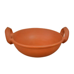 Earthenware Handcrafted Natural Clay Indian Wok - Brown Clay Kadhai, 1.5 Liters