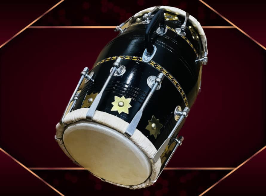 Professional Classical Dholak Nut & Bolt With Bag & Belt Also - Black | Double Headed Hand Drum, Perfectly Symmetric Round Dholak - Dholak For Festival, Wedding, Satsang | Very Easy To Tune