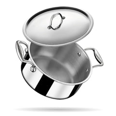 Artisan Triply Stainless Steel Sauce Pot Or Casserole With Lid | Induction Biryani Handi - 1.4 Liters, 16cm