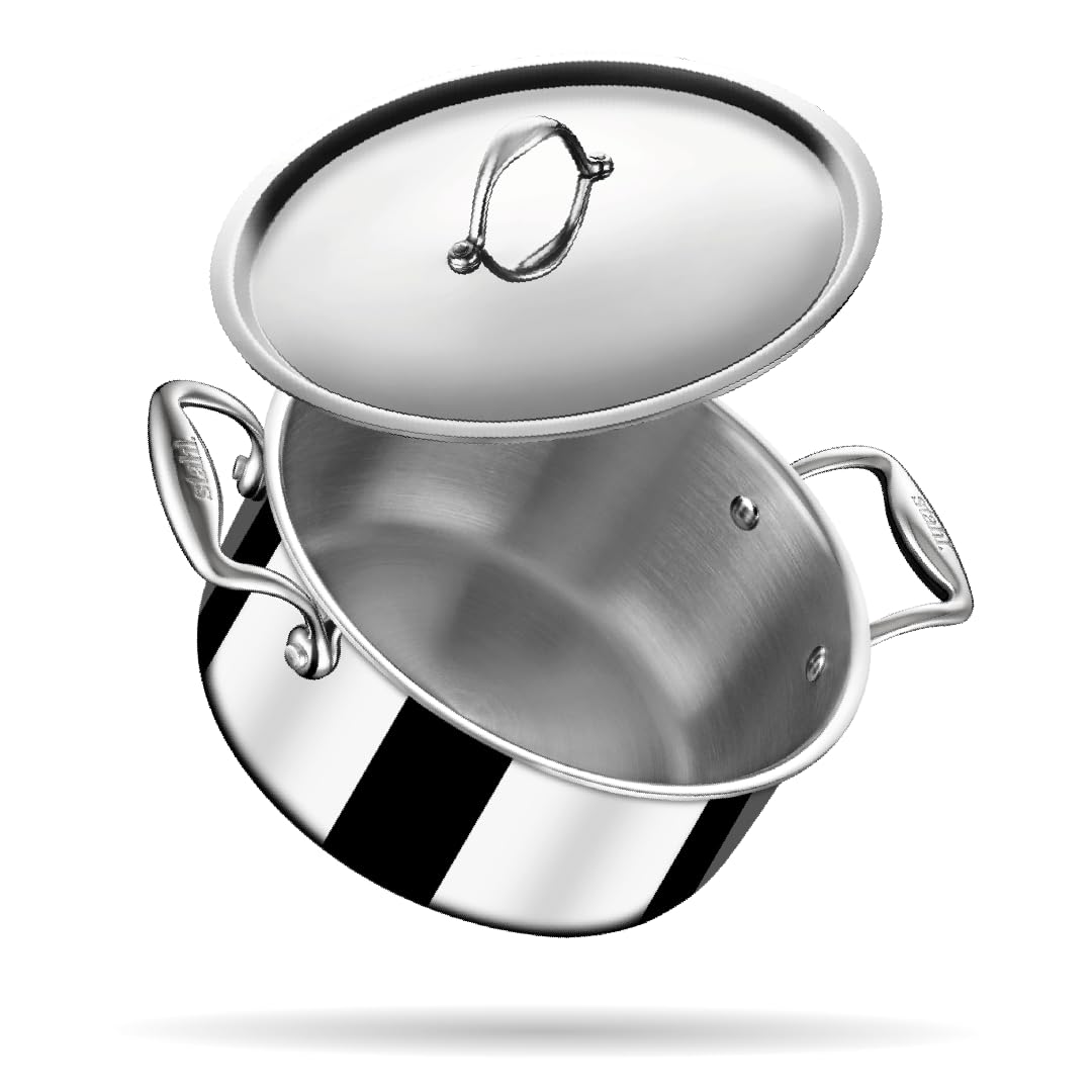 Artisan Triply Stainless Steel Sauce Pot Or Casserole With Lid | Induction Biryani Handi - 2 Liters, 18cm