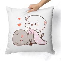 Peach & Goma Mochi Cat Pillow Cushion, Keychain With Card, White Color | Peach Goma Pillow, For Boyfriend, Valentines Gift For Girlfriend, Valentine Pillow For Couple, Model No - Combo 27