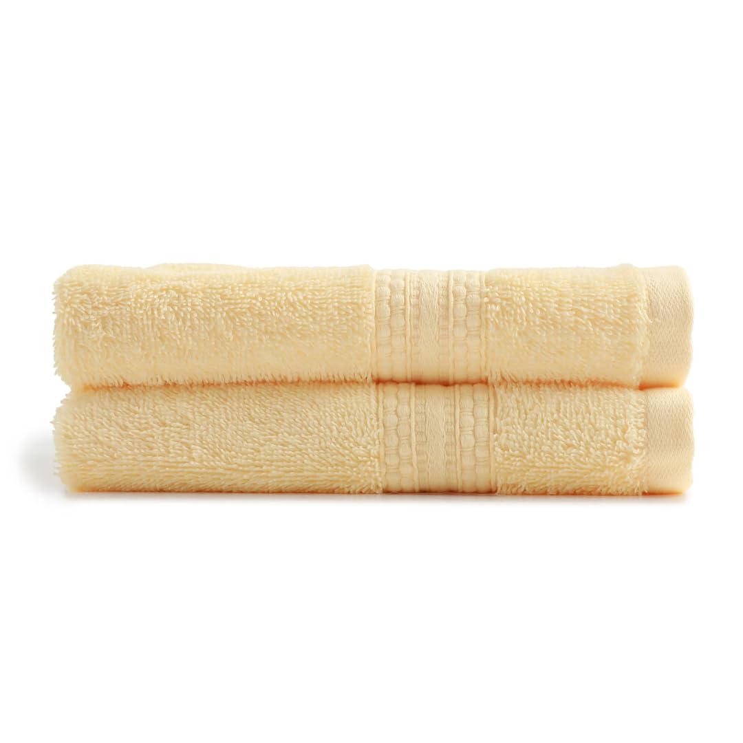 Livspace Paleto Collection Hand Towel 400 Gsm | 100% Cotton, Solid Dyed, Hand Towel Super Soft Absorbent (Buttercream) Set Of 2