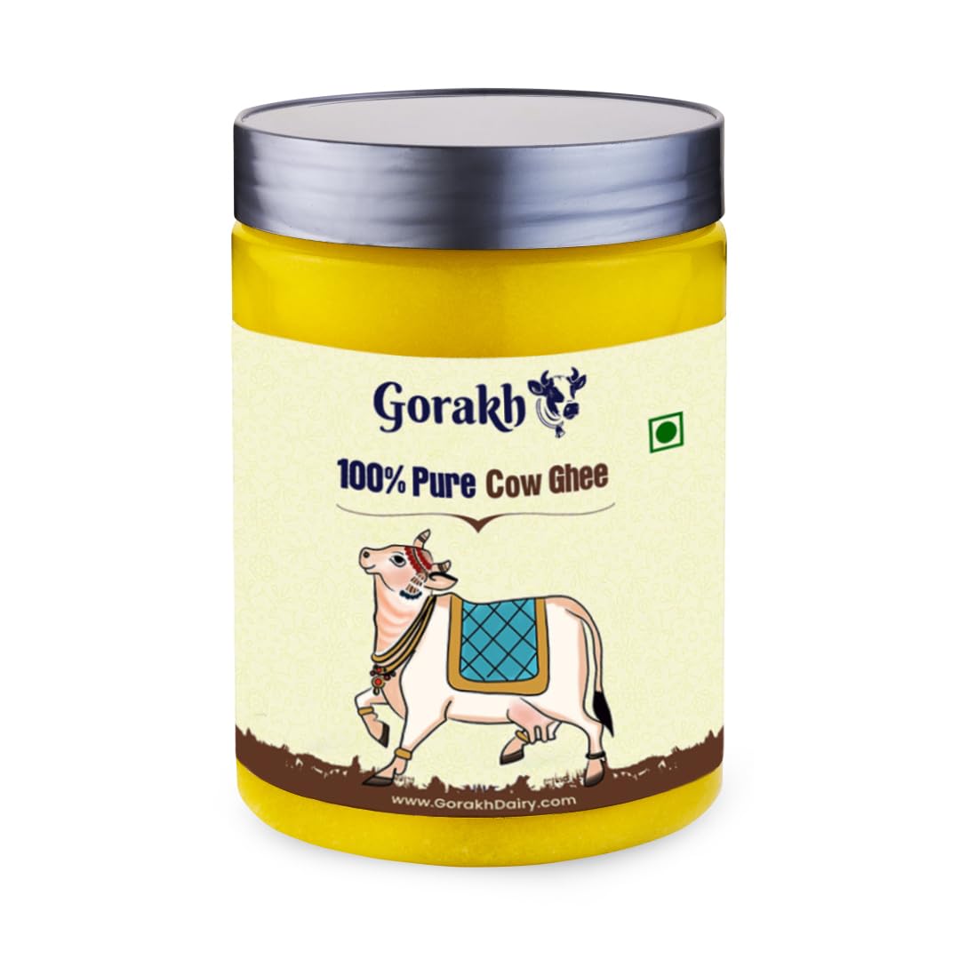 Organic Desi Cow Ghee By Gorakh | Good Source Of Protein Fiber Healthy & Nutritious Desi Cow Ghee Perfect For Brain Health | (1 Litre) 33.8 Ounce | Jar Pack