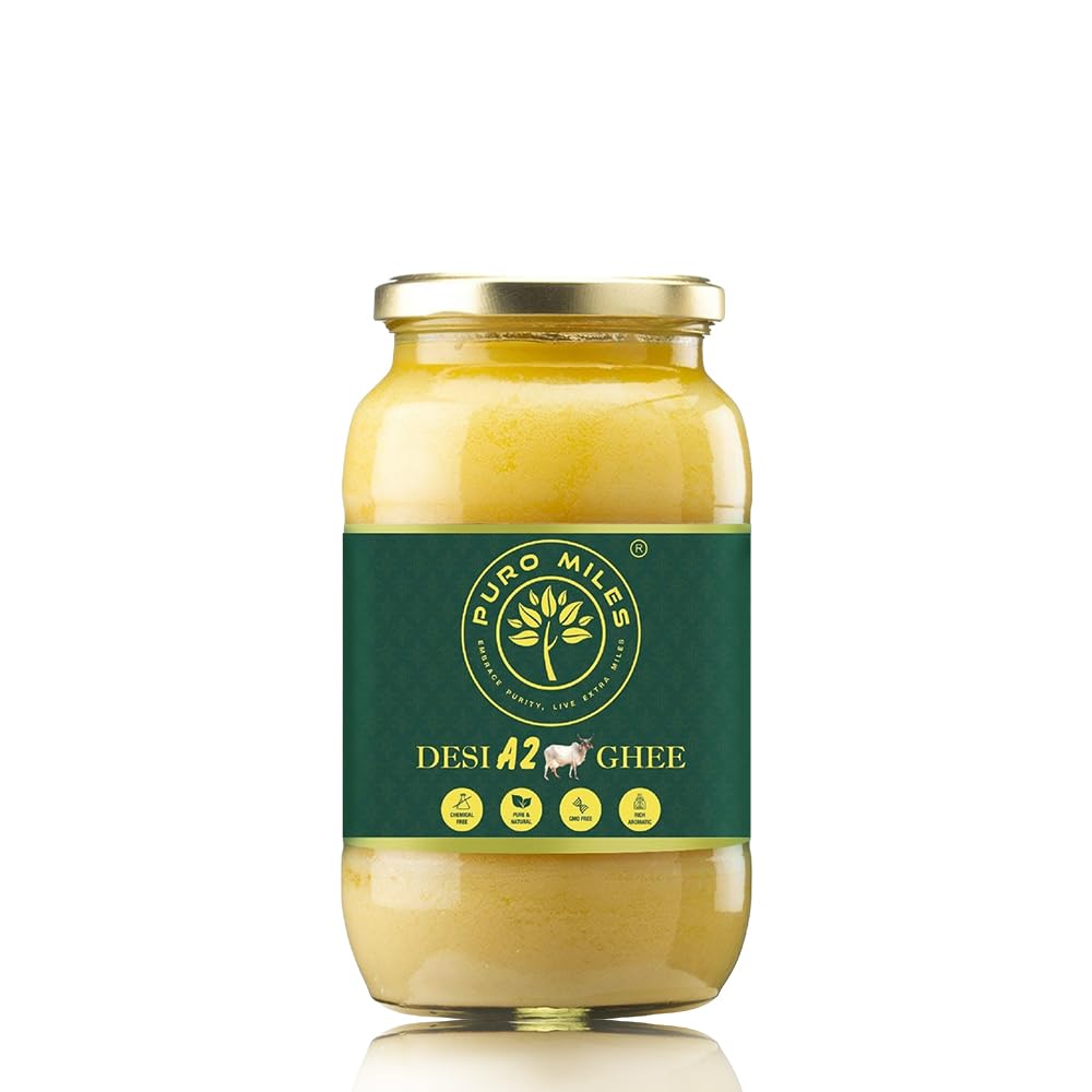 Pure Natural A2 Cow Desi Ghee By Puro Miles | Natural & Healthy Gir Cow Cultured Desi Ghee Perfect For Weight Loss | (700ml) 23.6 Ounce | Jar Pack