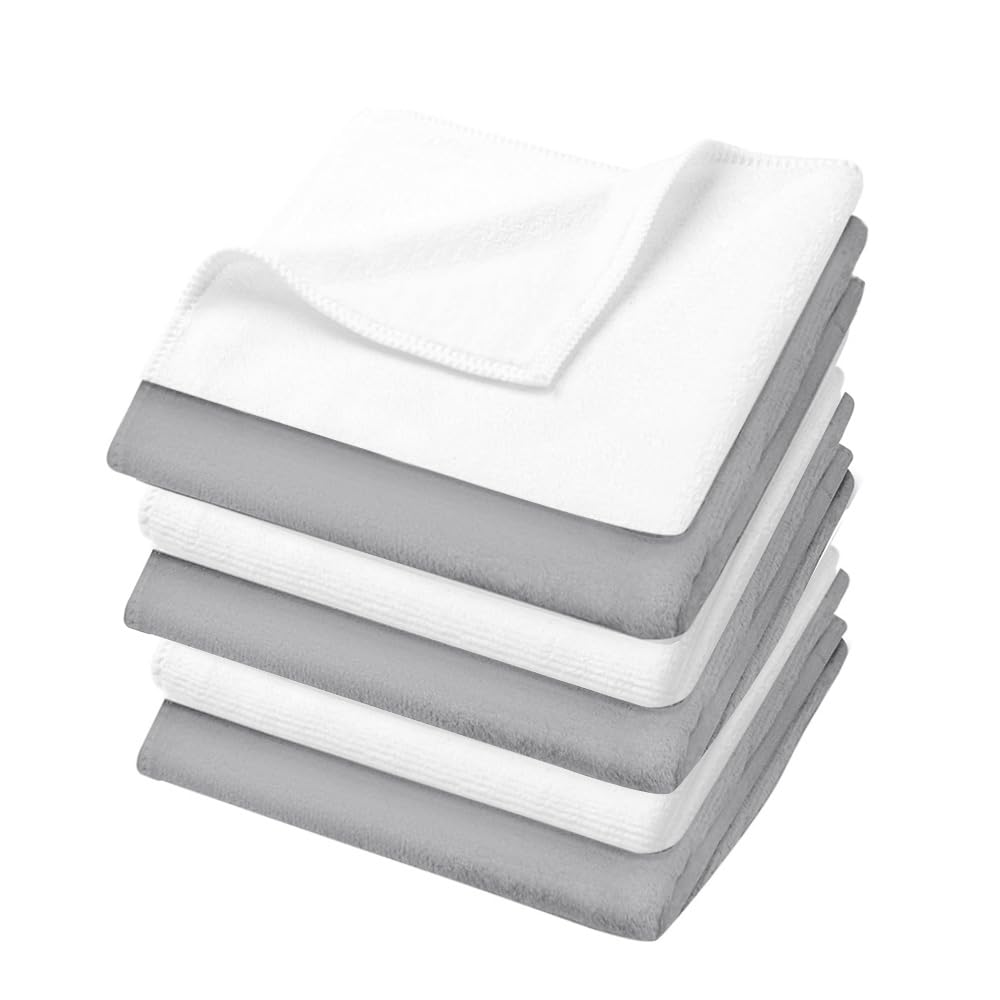 U & U Unique Utilities Microfiber Face Towels 400 Gsm | Gym Towels For Men & Women | Super Soft & Ultra Absorbent (Grey & White) -Set Of 6