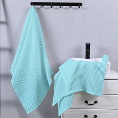 Enchant Home Pure Cotton Waffle Towel 500 Gsm | Lightweight Anti-Microbial & Water Absorbent Soft Touch Quick Drying Hand Towels | Aqua (Pack Of 4)