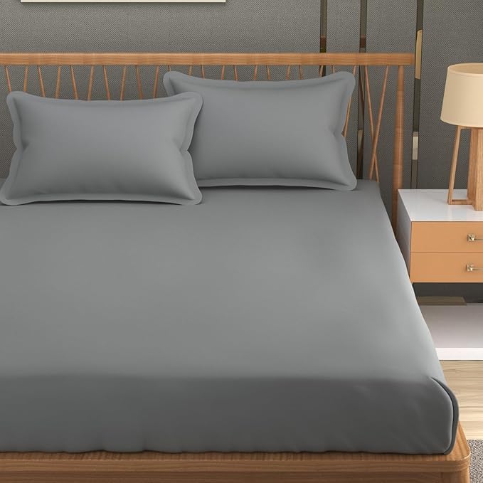 Plain Double Bedsheet For Queen Size With 2 Matching Pillow Covers For Home - 90 X 100 Inches, Dark Grey | Smooth Finish, Soft Touch & Breathable Comfort For Everyday Use