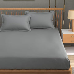 Plain Double Bedsheet For Queen Size With 2 Matching Pillow Covers For Home - 90 X 100 Inches, Dark Grey | Smooth Finish, Soft Touch & Breathable Comfort For Everyday Use