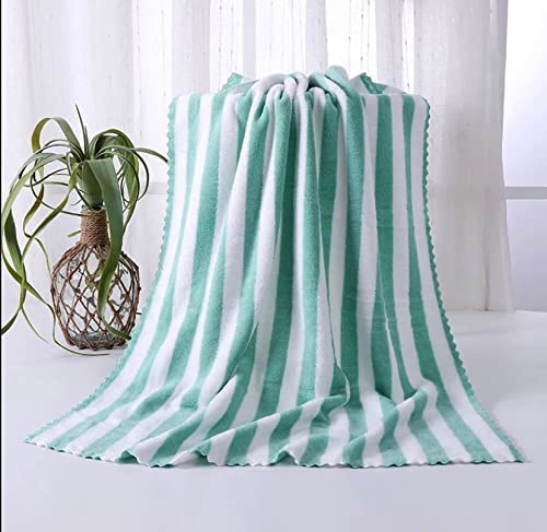 Homecloud Ultra Soft 300 Gsm Bath Towel Set | 3x Softer Than Cotton Towels Strip Green | Highly Absorbent & Ultra Fast Dry (Set Of 2) 1 Bath + 1 Face Towel