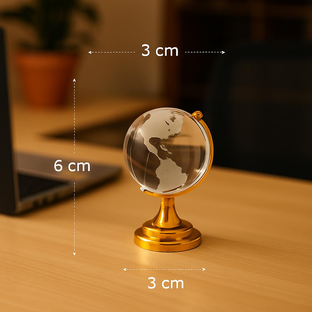 Fengshui Crystal Globe With Golden Stand For Positive Energy, Success, Good Luck & Prosperity, Vastu Remedy For Home Childrens Study Table & Office (Glass, White) Pack Of 1