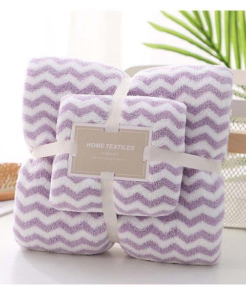 Homecloud Ultra Soft 300 Gsm Bath Towel Set | 3x Softer Than Cotton Towels Ziczac Purple | Highly Absorbent & Ultra Fast Dry | Set Of 2 (1 Bath + 1 Face Towel)