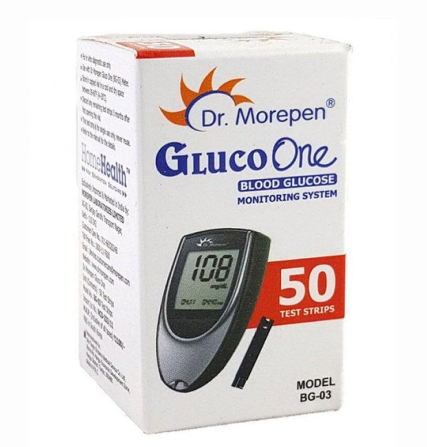 Dr. Morepen BG-03 Blood Glucose Test Strips (50 Strips) (Black/White)(Only Strips, No Glucometer)