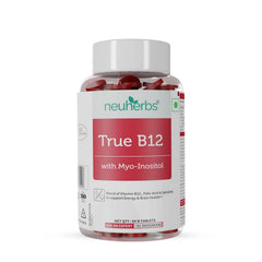 Neuherbs Plant - Based True B12 Supplements For Men & Women , With Myo - Inositol, Folic Acid & Spirulina | Supports Energy, Brain Health & Better Absorption | 60 Tablets , 100gm 0.2lbs