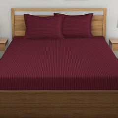 Elastic Fitted Bedsheet For Double Bed With Two Pillow Covers | King Size - 72 X 78 Inches, Wine | Durable & Soft Fabric Offers Comfort