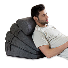 Wedge Cushion, 3 Layer Wedge Pillow For Bed & Back Support, Grey, Standard Size | Wedge Pillow For Neck & Back Pain, Acid Reflux - Adjustable Pillow, Headrest, Washable Outer Cover