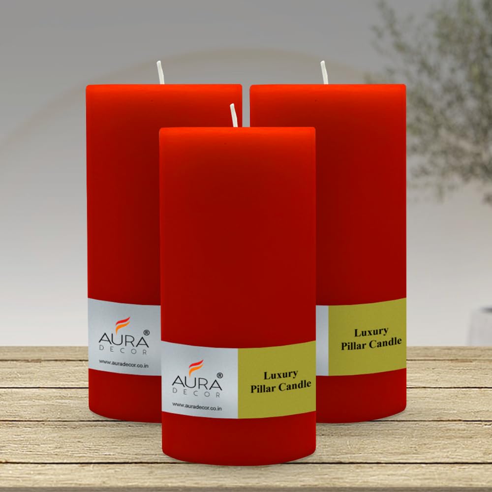 PILLAR CANDLES EXTRA LARGE RED CANDLES | LONG TIME 90 HRS 3X6 INCH SMOKELESS