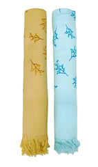 Bombay Dyeing Rimzim 100% Cotton Printed Soft & Slick Quick Drying Bath Towels 500 Gsm (Brown & Blue) - 2 Pcs