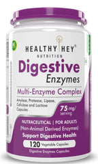 Healthy Hey Nutrition Digestive Enzymes Amylase, Lipase, Protease, Multi Enzyme Complex Tablet | 120 Vegetable Capsules, 200gm 0.4lbs