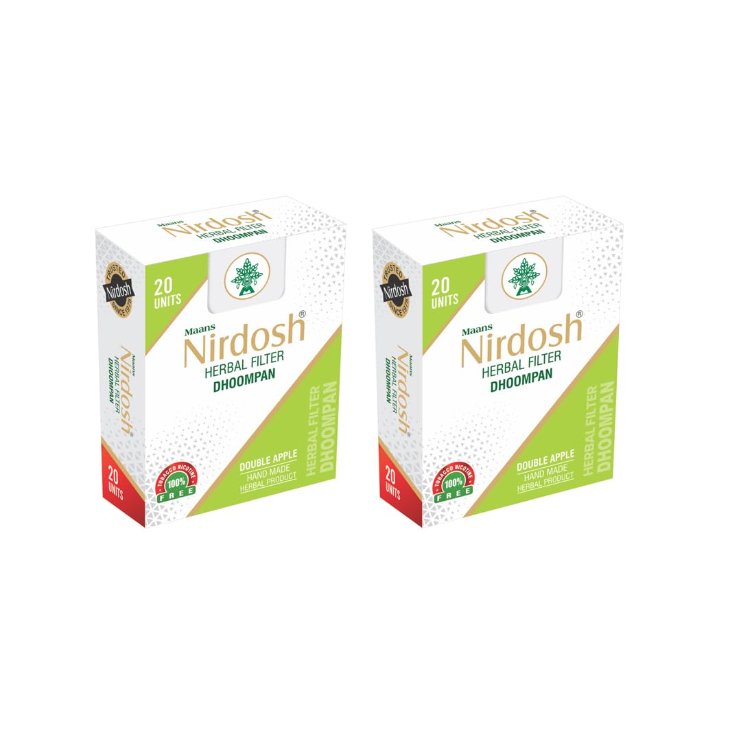 Double Apple Flavored Herbal Filter Dhoompan Sticks - Pack Of 2X 20 Pcs Herbal Cigarette | Bidi Sticks Rolled In Tendu Leaves, Non-Addictive Sticks - Tobacco Free & Nicotine Free