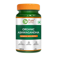 Pure Nutrition Organic Ashwagandha Supplement Supports Stress Management, Sleep, Fertility, Immunity, Vitality & Strength | 120 Veg Tablets 200gm 0.4lbs