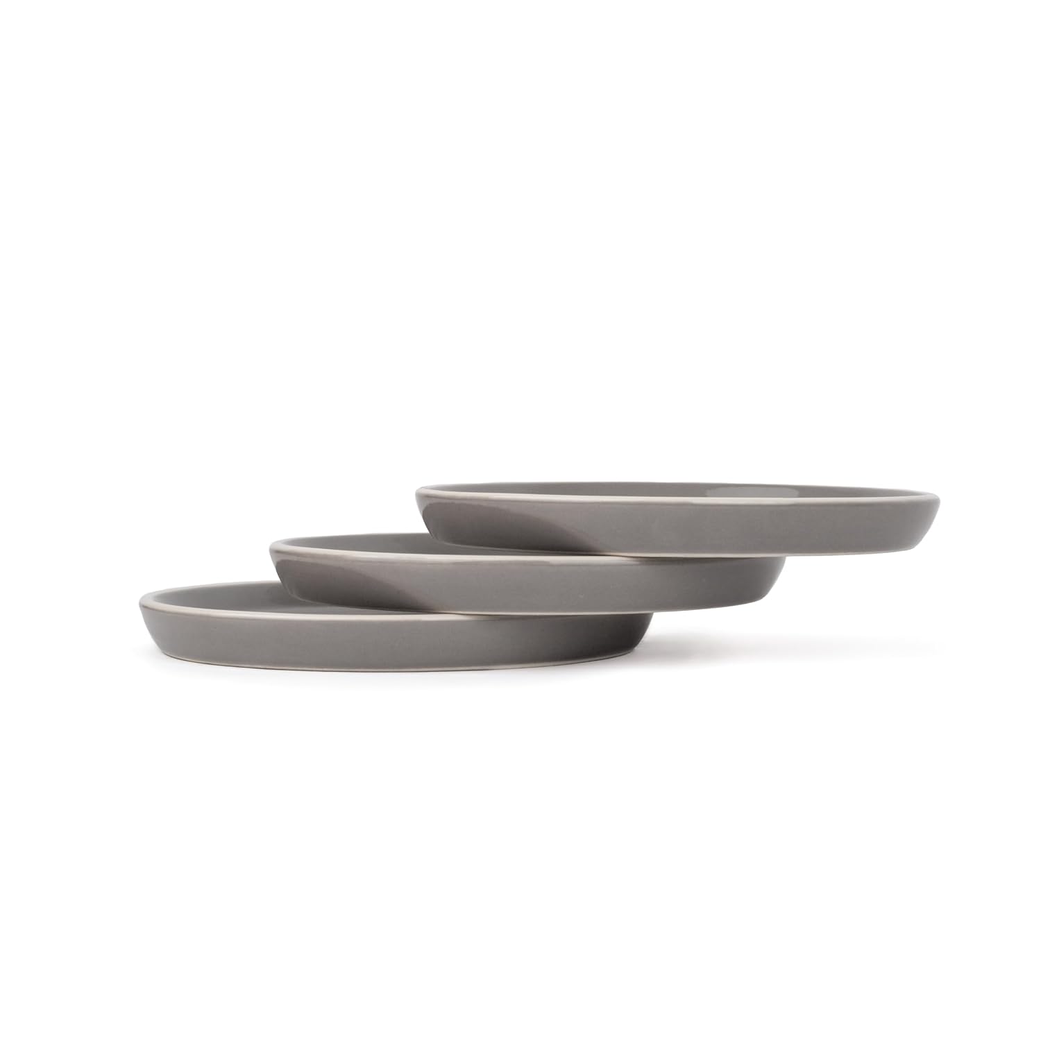 Rim Quarter Plates Set Of 6, Grey With White Rim | Ceramic Snack Plates - Snacks Plates Set | Dessert Plates, Snack Plate - Small Plates With Glossy Finish | Microwave Safe & Chip Resistant