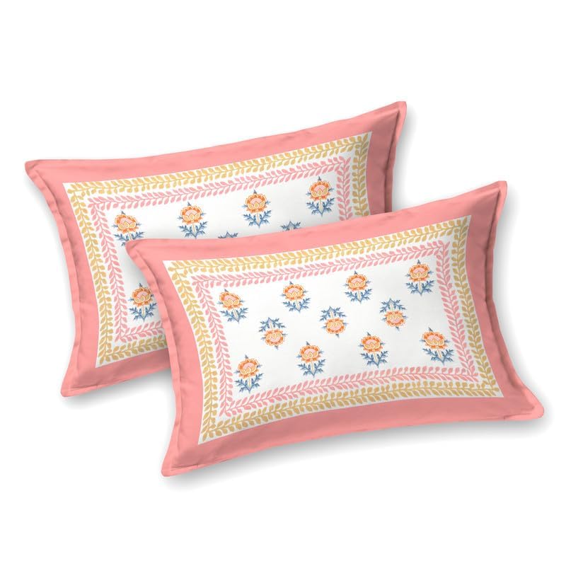 100% Cotton King Size Bedsheet With 2 Matching Pillow Covers - 90 X 108 Inches, Peach & White | Designer Printed Bedsheet Set - Naturally Soft, Breathable, & Skin-Friendly