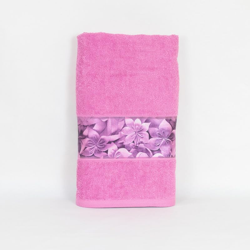 Rangoli 100% Cotton Fibre Bath Towels 450 Gsm | Highly Durable & Absorbent With Printed Border | Quick Drying Towels (Pink)