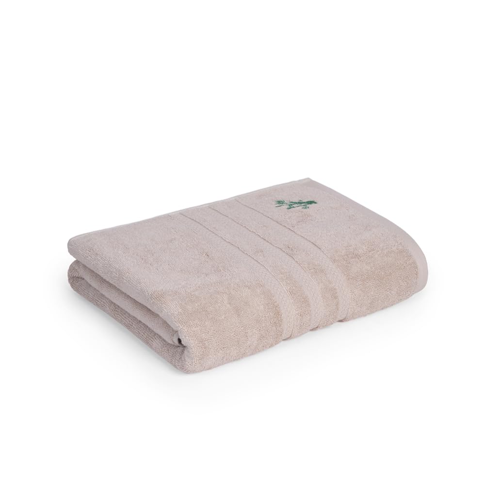 Feather & Spun Bamboo Cotton Bath Towel 600 Gsm | Anti Microbial Fade Resistant Double Needle Stitch Lavender Fragrance Bath Towel (Almond Cream)