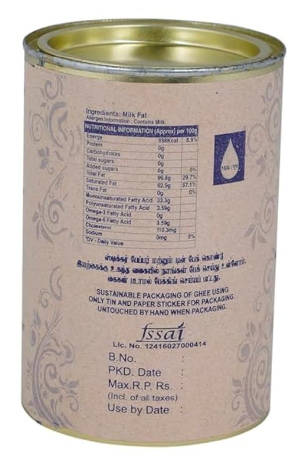 Organic Desi Cow Ghee By SG Aahaa | Rich Source Of Vitamin & Protein Fiber Pure Healthy Cow Ghee Perfect For Cooking, Baking | (500ml) 16.9 Ounce | Tin Pack