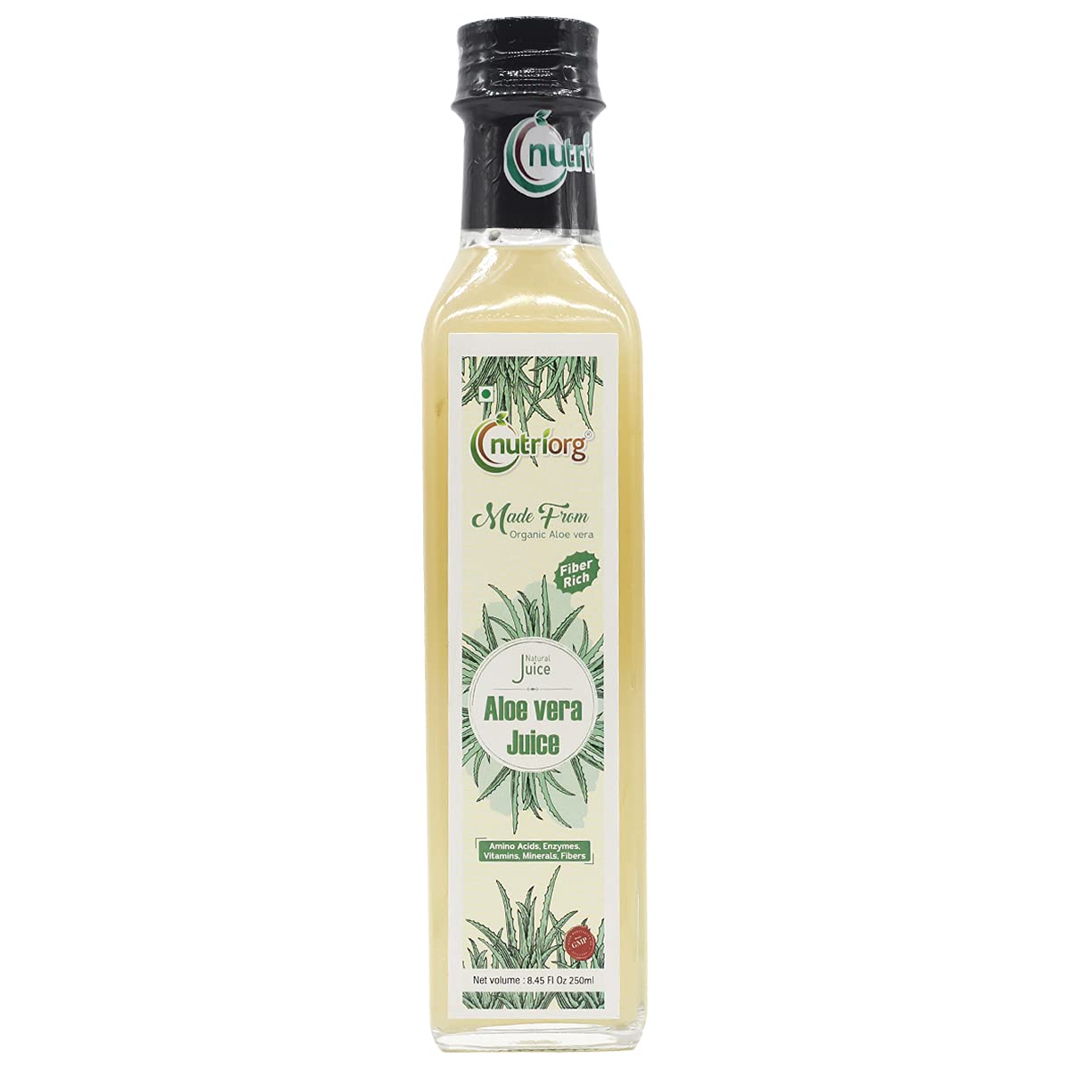 Nutriorg Aloe Vera Juice, Suitable For Healthy Hair & Skin, Detox Juice For Weight Loss, Organic & Natural Juice Made With Cold Pressed Aloe Vera, No Added Sugar | 250ml 0.5lbs