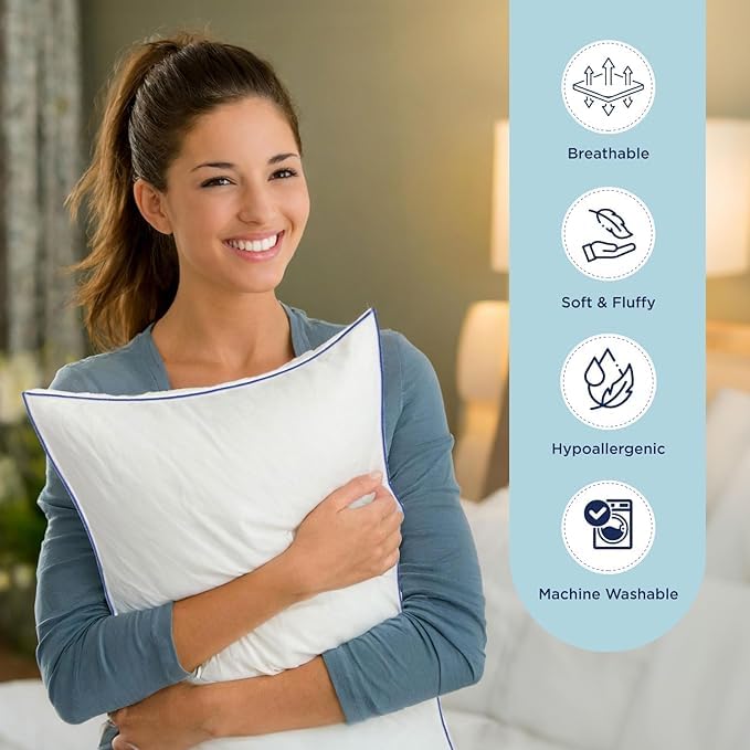 100% Virgin Microfiber Filling Super Soft Pillow, Bed Pillow, White - Rectangular Shape, Ideal For All Sleepers, Washable, Easy Care, Super Soft Comfort Pillow - Pack Of 2