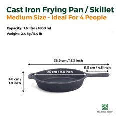 Pre-Seasoned Black Cast Iron Cookware Set - Fry Pan 25 Cm, 1.6 Liters + Tawa 25.7 Cm | Kitchen Cooking Combo Pots & Pans Set Of 2 Pcs - Naturally Nonstick