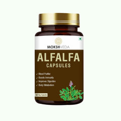 Mokshveda Alfalfa Capsule May Used For Bone & Joint Support Pain Relief, Immunity & Blood Purification | 60 Capsules, 100gm 0.2lbs