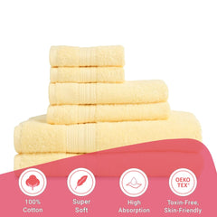 Livspace 100% Cotton 2 Bath, 2 Hand & 2 Face Towel 1300 Gsm | Solid Dyed Super Soft Absorbent & Quick-Dry For Gym & Home Paleto Collection Towel (Buttercream)- Set Of 6