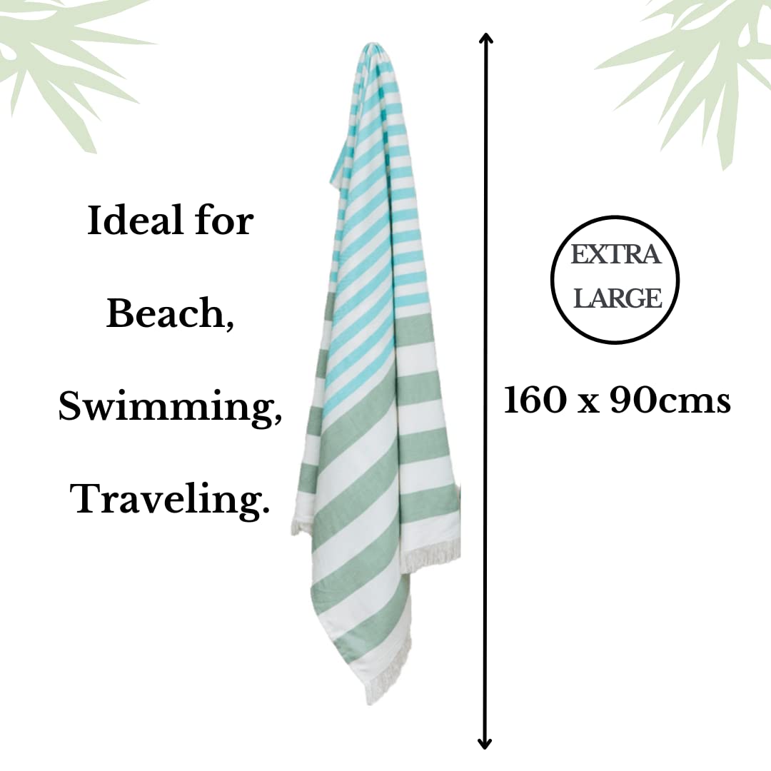 Mush 100% Bamboo Extra Large Bath Towels 290 Gsm | Ultra Soft, Absorbent, Quick Dry, Compact Cabana Styled Bath Towel For Men & Women (Turquoise & Light Green)