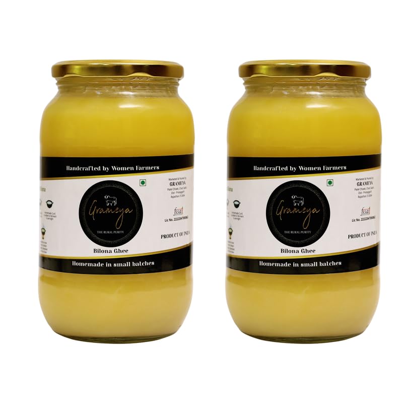 100% Pure Desi Cow Ghee By Grameya | Rich Source Of Vitamin & Protein Fiber Pure Healthy Cow Ghee Perfect For Laddus | 2 Litre (1 Litre * 2) 67.6 Ounce | Jar Pack