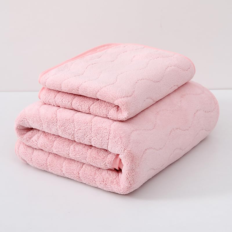 HomeCloud Microfiber Soft & Fuffy Bath & Face Towel 400 Gsm With Hanging Loop | 3x Softer Than Cotton Towels | Highly Absorbent Set Of 2 (Waves Pink)