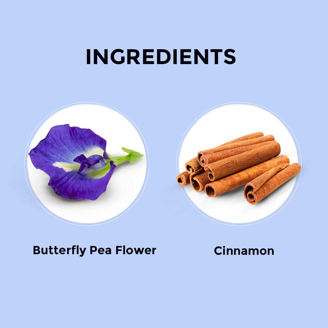 Blue Tea Butterfly Pea Flower Cinnamon Herbal Tea - 30 Pyramid Tea Bags | Supports Overall Health & Well Being - Caffeine Free, Non-GMO, Antioxidant-Rich