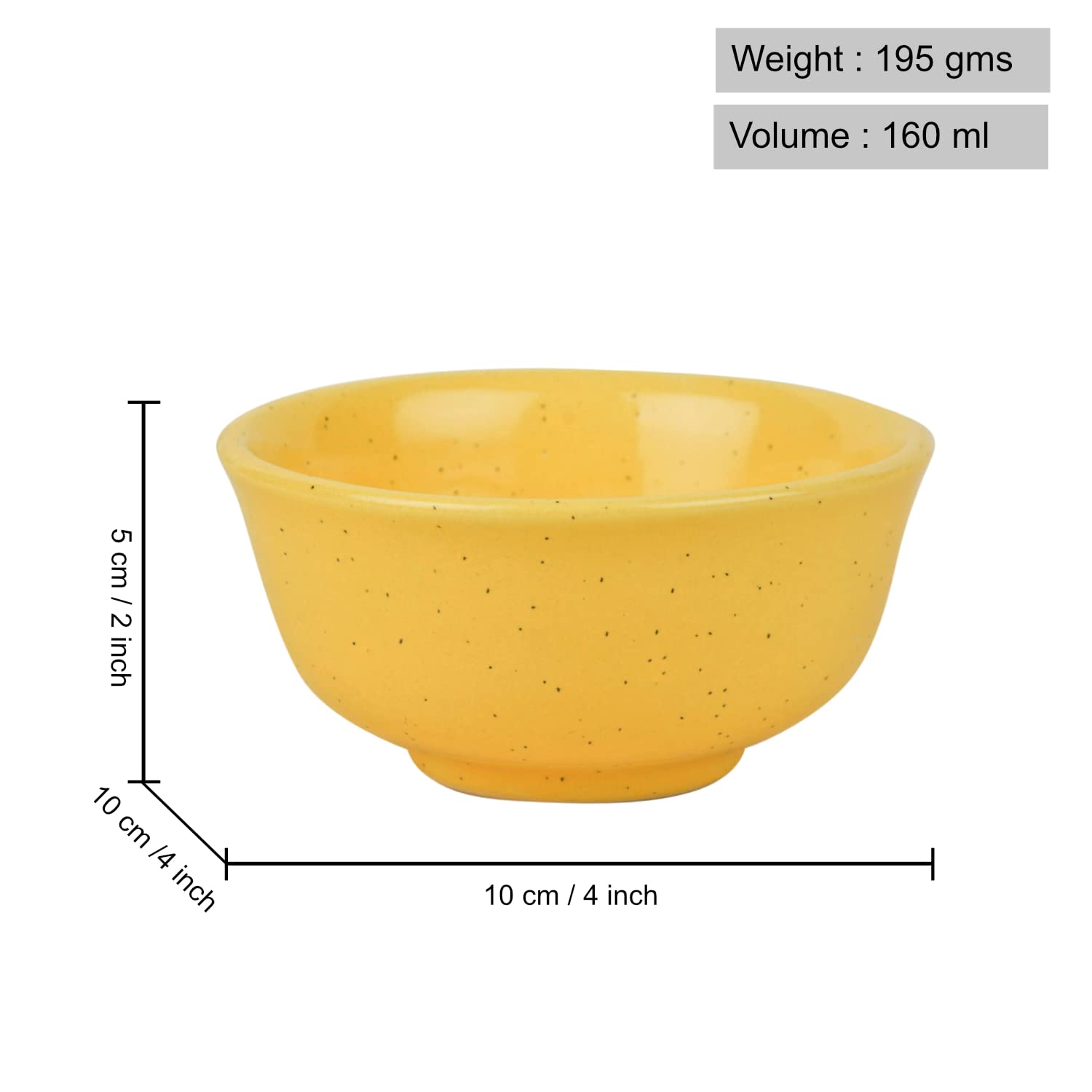 Golden Glow Collection Premium Ceramic Dinner Serving Bowls Set Of 4 - Yellow, 160ml Each | Vegetable & Dessert Serving Bowls - Ceramic Katoris