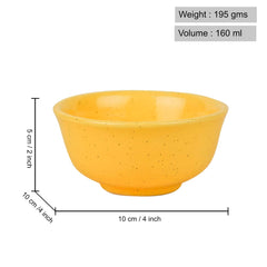 Golden Glow Collection Premium Ceramic Dinner Serving Bowls Set Of 4 - Yellow, 160ml Each | Vegetable & Dessert Serving Bowls - Ceramic Katoris