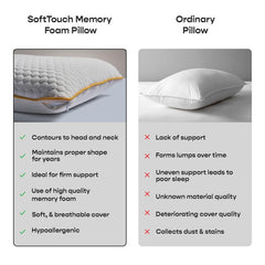 Orthopedic Memory Foam Pillow For Better Shoulder, Neck Support, Standard Size - 25x16 Inches | White, Bamboo Fabric, Bed Pillow, Perfect For Side Sleepers - Set Of 2