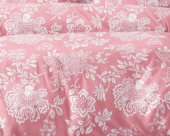 Double Bedsheet For King Size With 2 Matching Pillow Covers - 108 X 108 Inches, Pink & White | Glace Cotton Printed Bedsheet Lightweight, Soft & Smooth - Ideal For Home, Guest House
